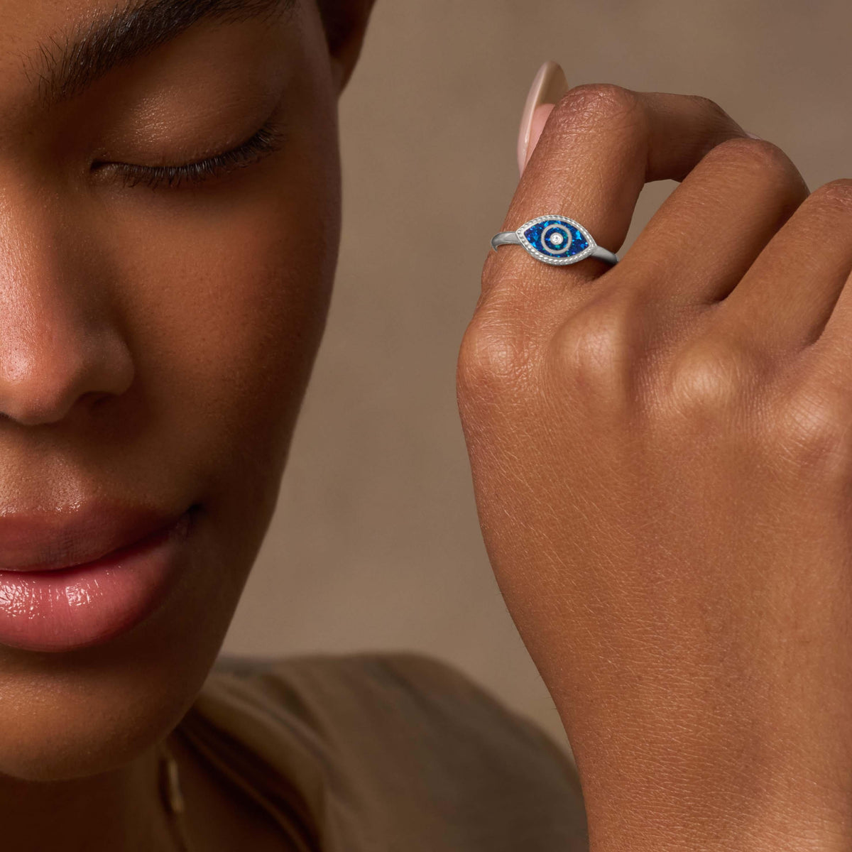Dazzling Beauty Lab Blue Opal Evil Eye Ring