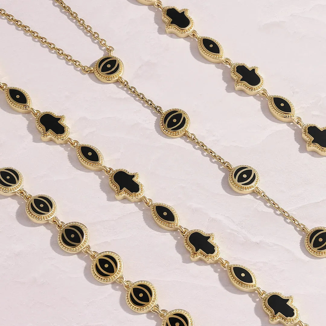 Blessed Horizon Evil Eye & Hamsa Onyx Necklace