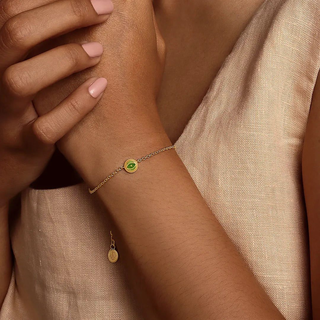 Vital Essence Peridot August Birthstone Evil Eye Gold Bracelet