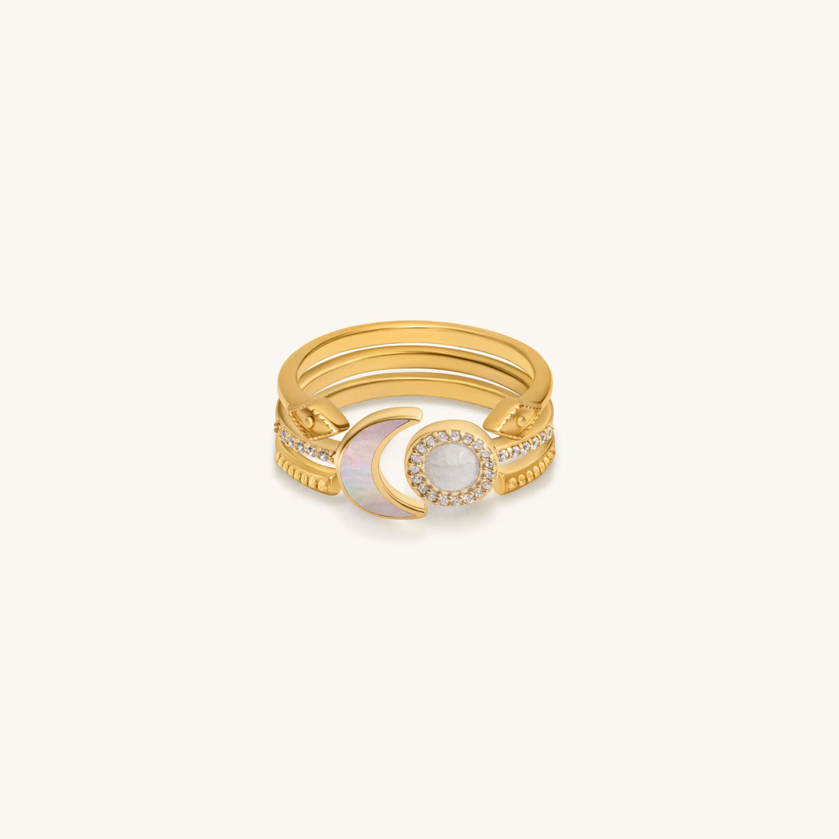Lunar Brilliance Rainbow Moonstone Moon Gold Ring