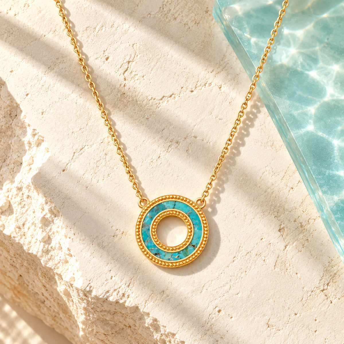Elevated Existence Turquoise Karma Circle Gold Necklace