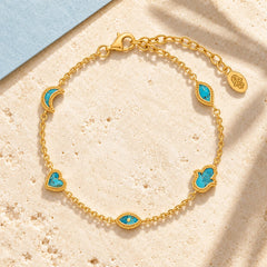 Abundant Clarity Turquoise Multi-Symbol Gold Bracelet