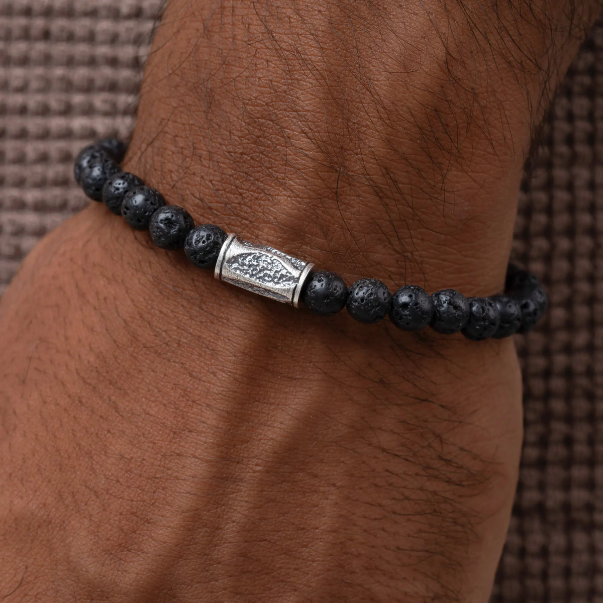 Silent Dune Textured Tube & Lava Bracelet