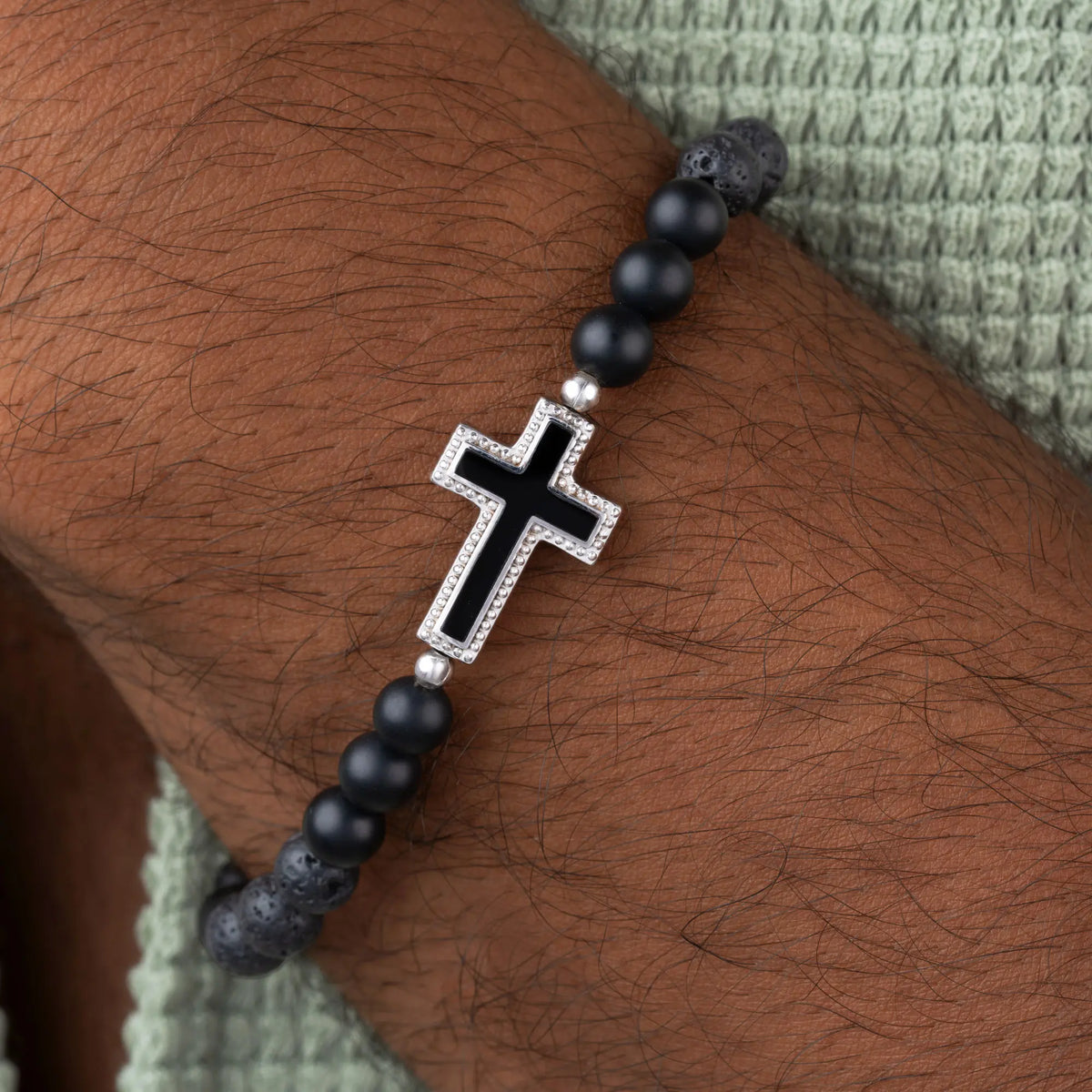 Steadfast Vision Cross Onyx & Lava Bracelet
