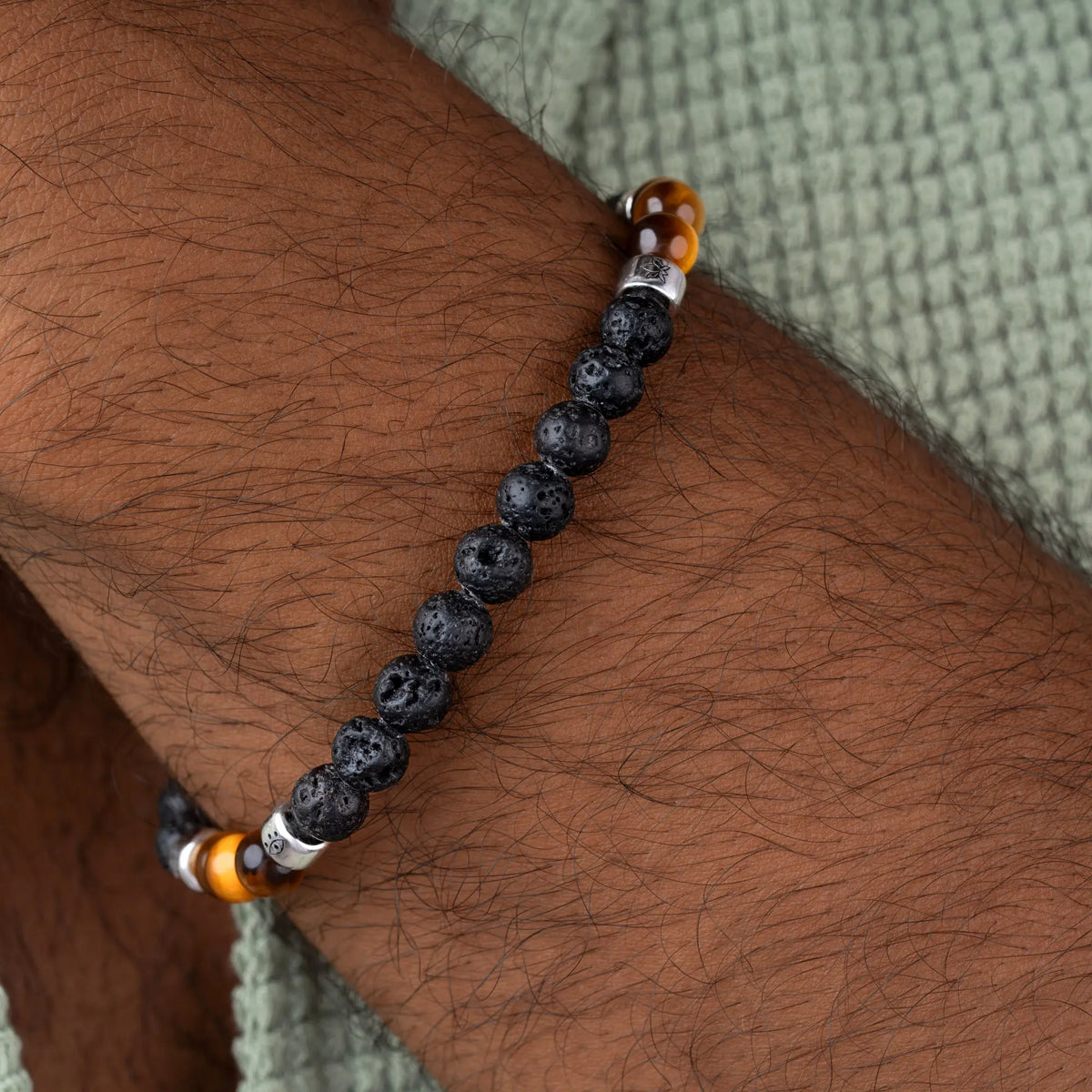 Empowered Balance Black Lava Stone & Tiger’s Eye Charm Bracelet