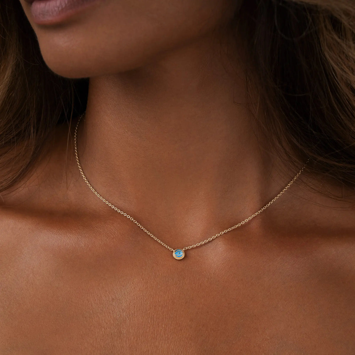 Tidal Serenity Aquamarine March Birthstone Evil Eye Gold Necklace