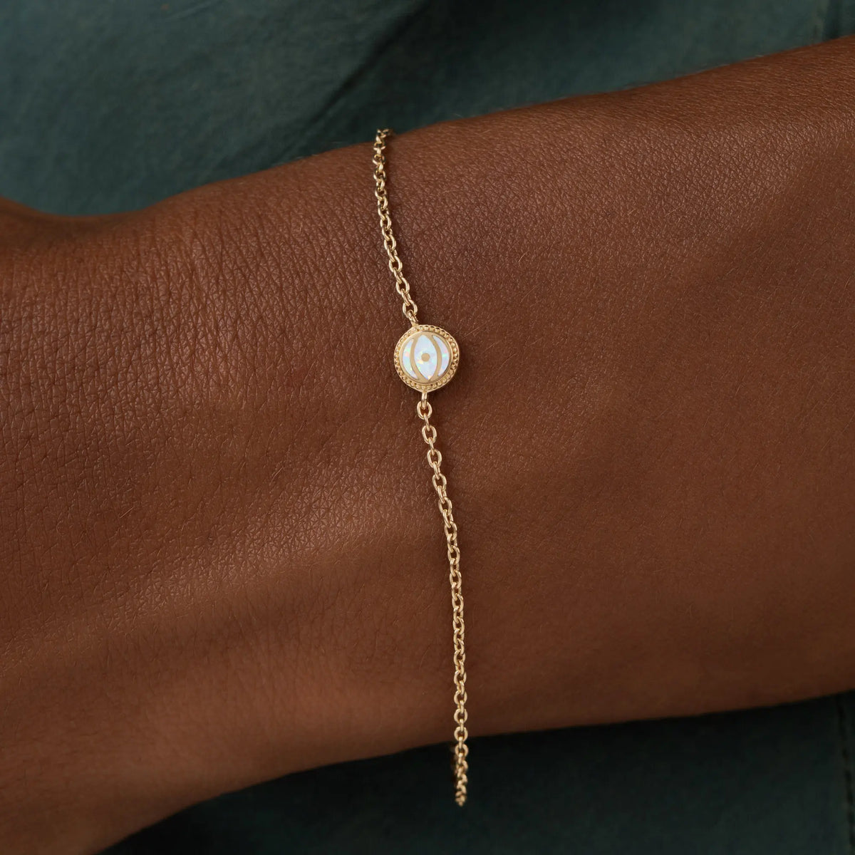 Light Guardian Opal October Birthstone Evil Eye Gold Bracelet