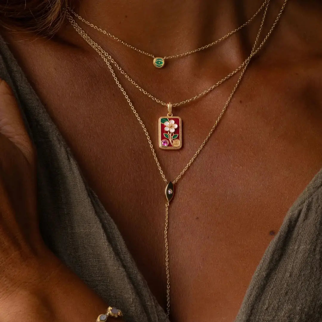 Abundant Grace Flower Tile Multi-Stone Mahjong Necklace – image 6