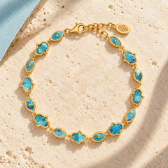 Intention Amplifier Turquoise Evil Eye & Hamsa Gold Bracelet