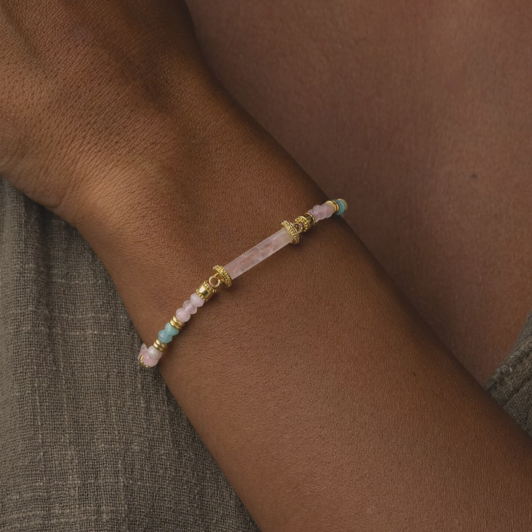 Open Heart Rose Quartz Center Tube Beaded Bracelet – image 4