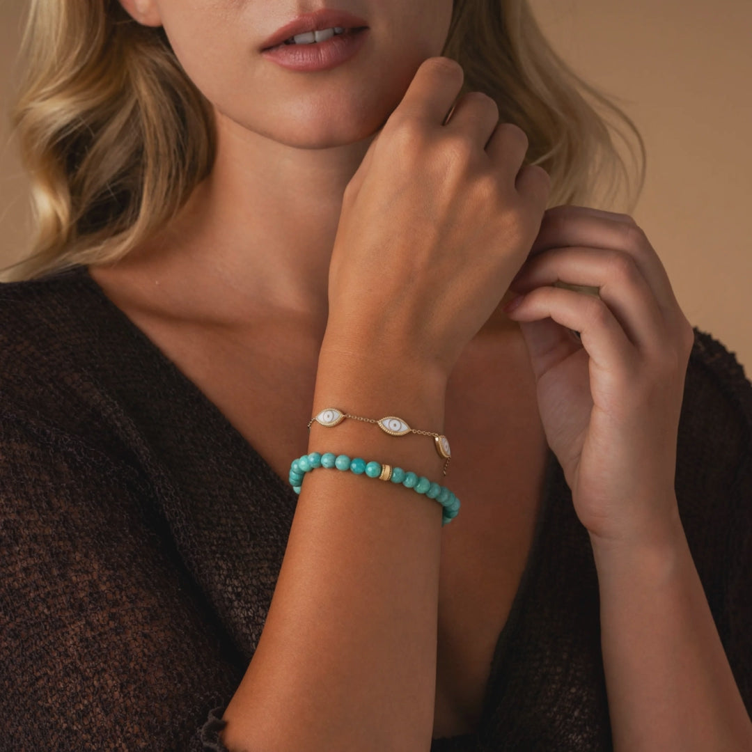Iridescent Watch Evil Eye Mother of Pearl Bracelet – image 4