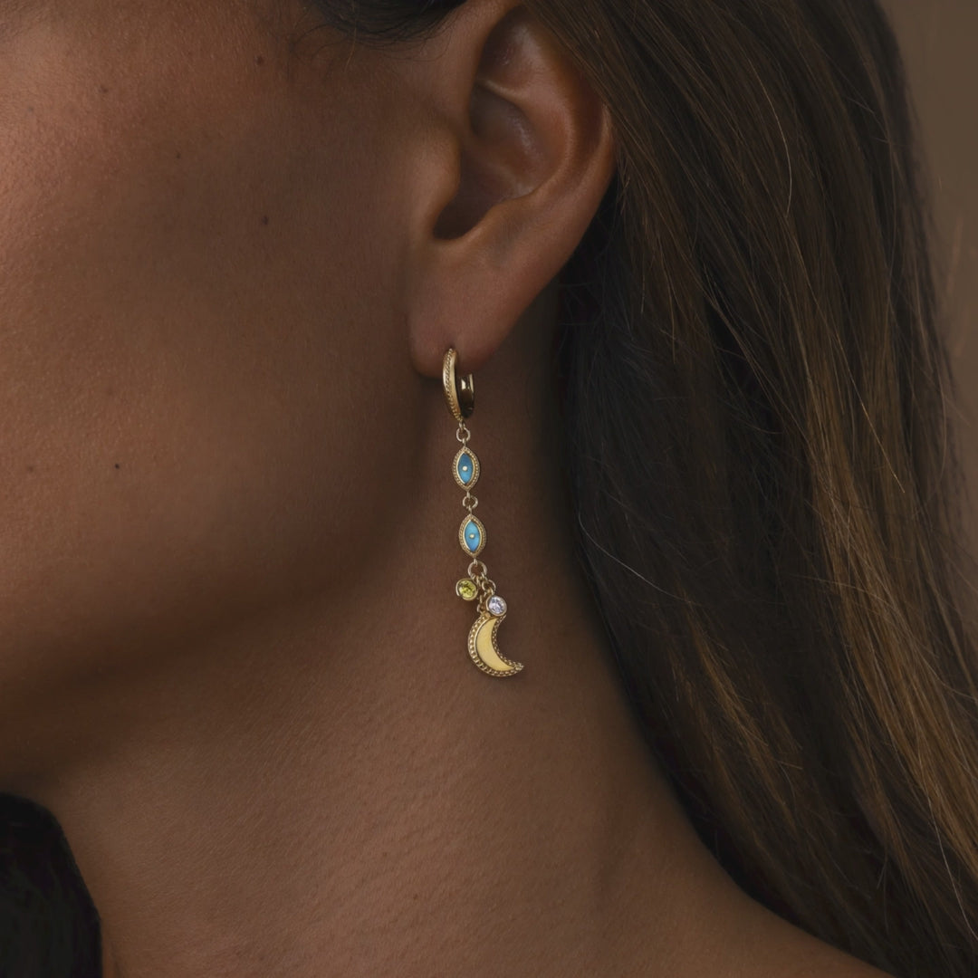Lucky Crescent Moon & Evil Eye Multi-Stone Earrings – image 4