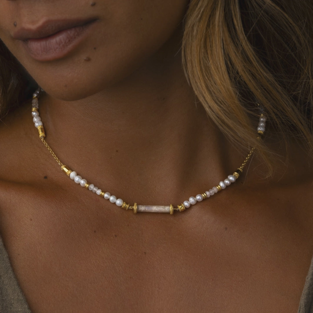 Inner Harmony Moonstone Center Tube Beaded Necklace – image 4