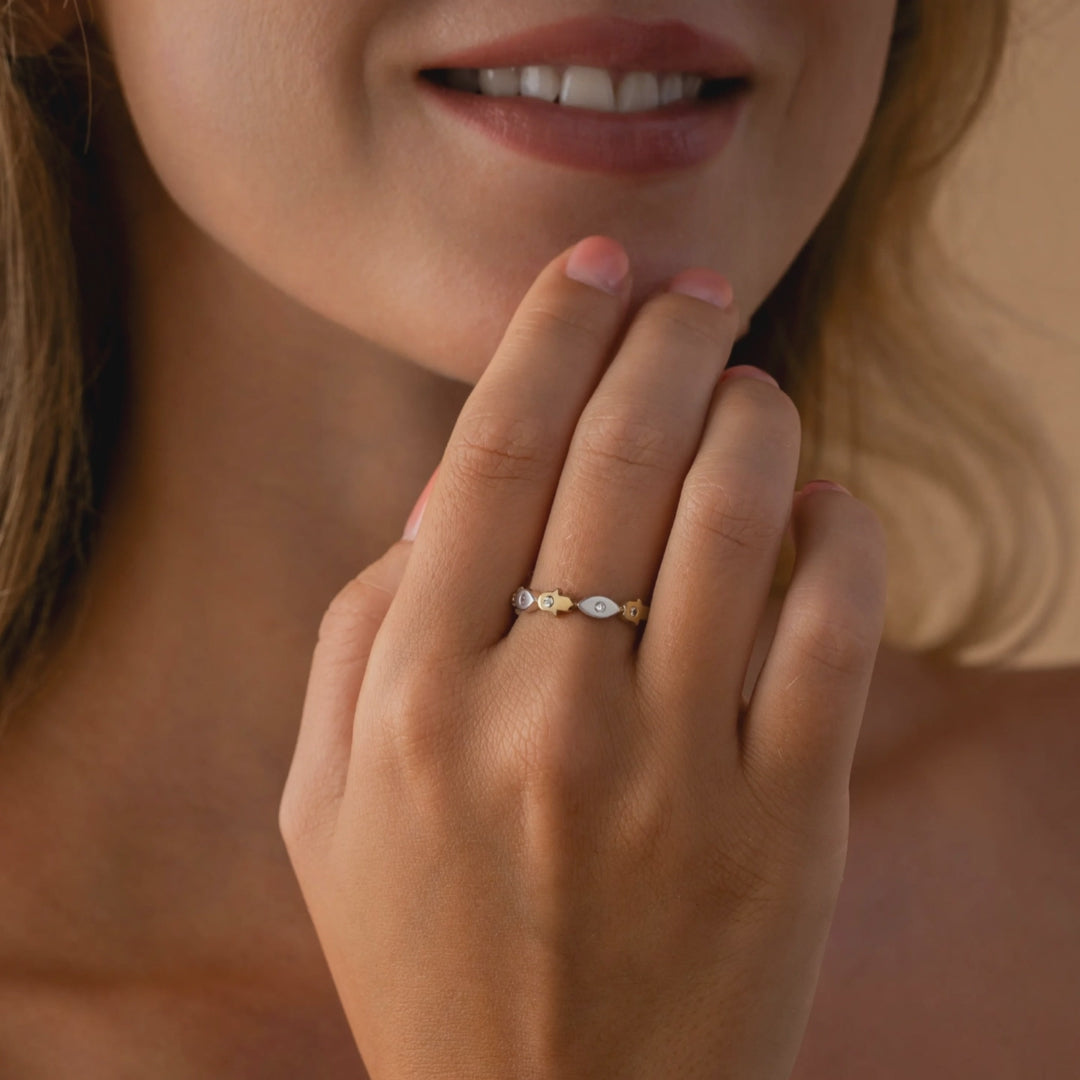 Fortune Balance Hamsa & Evil Eye Gold Ring – image 5