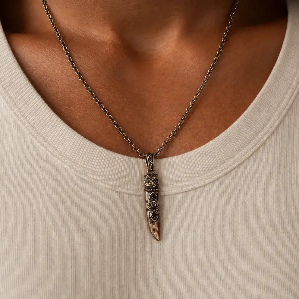 Silent Guardian Owl Dagger Onyx Necklace