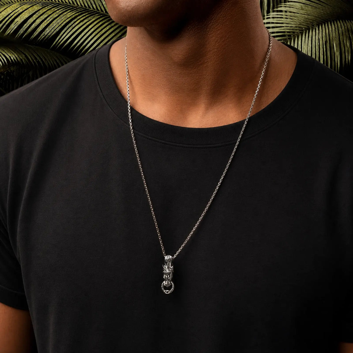 Primordial Power Sterling Silver Gunmetal Dragon Necklace