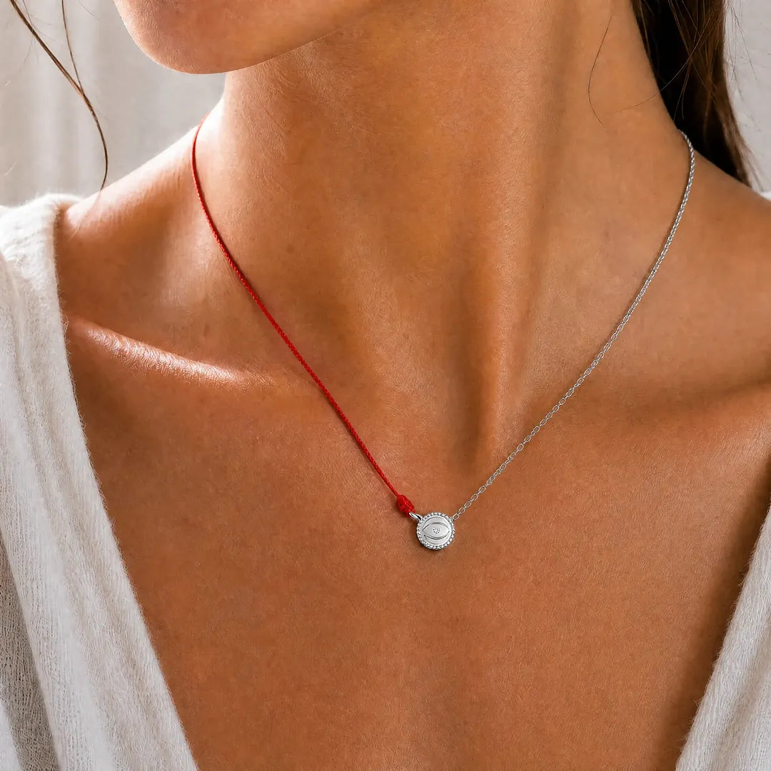 Silver Aura Evil Eye Red String Necklace