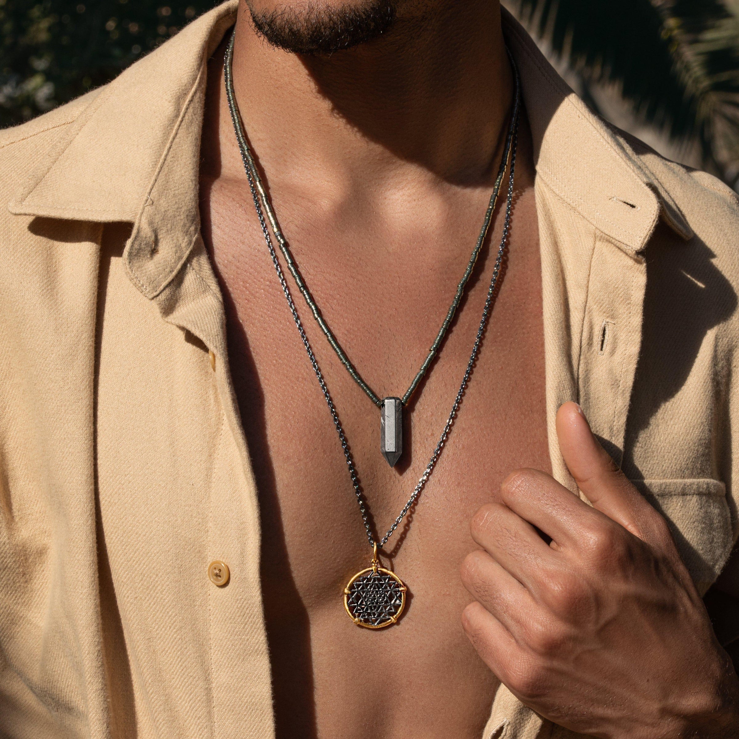 Karma and Luck  Necklaces - Mens  -  Spiritual Abundance - Sri Yantra Pendant Necklace