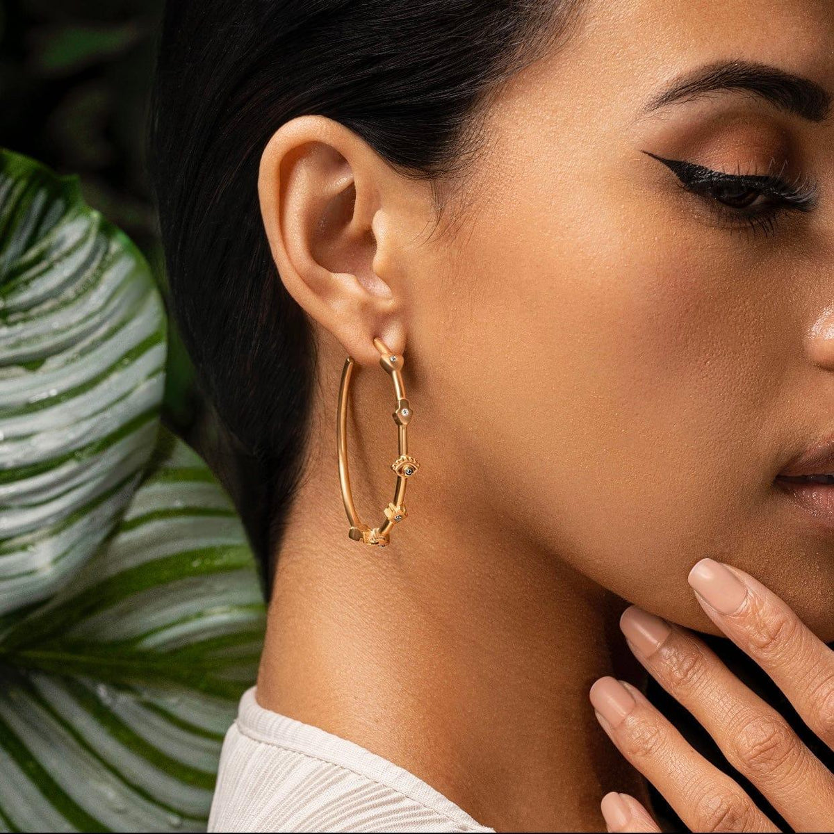 Karma and Luck  Earrings - Womens  -  Universal Spirituality - Multi Symbol CZ Hoop Earrings