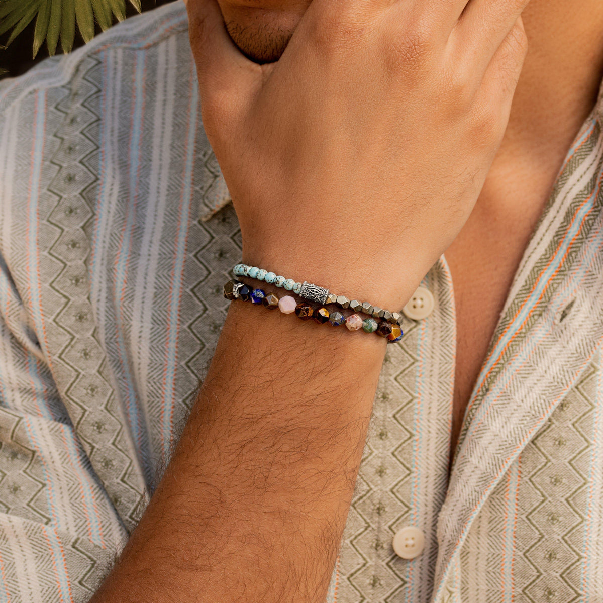 Karma and Luck  Bracelets - Mens  -  Energy of Success - Pyrite Multi Stone Luck Bracelet