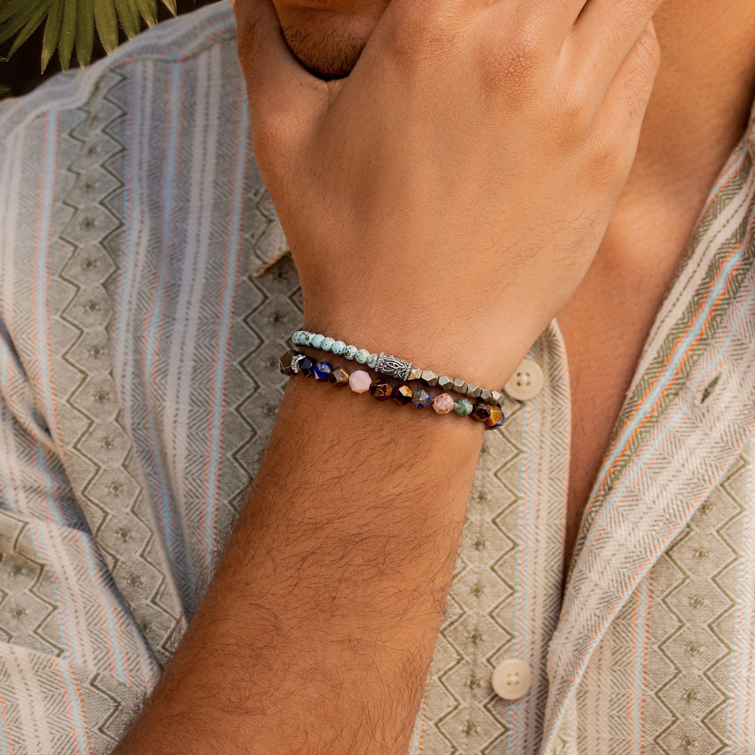 Karma and Luck  Bracelets - Mens  -  Energy of Success - Pyrite Multi Stone Luck Bracelet