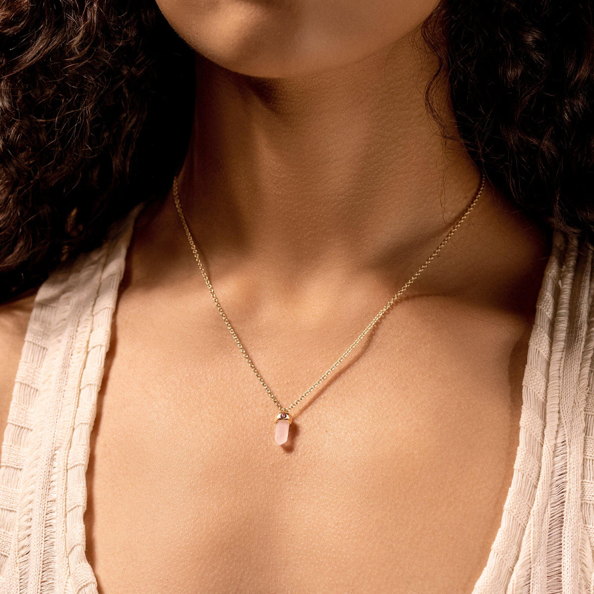 Karma and Luck  Necklaces - Womens  -  Delicate Guidance - Rose Quartz Evil Eye Pointer Necklace