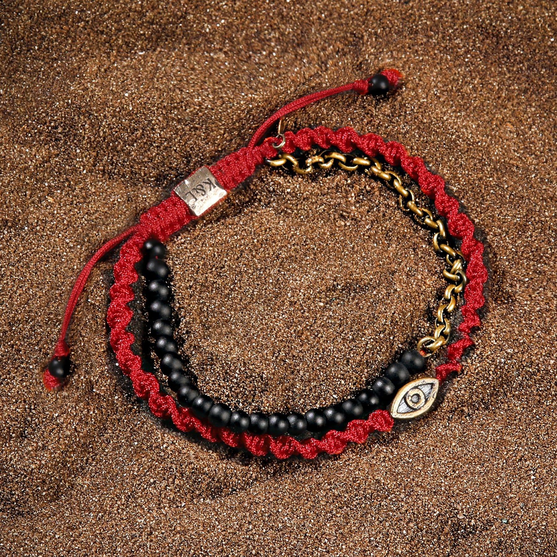 Karma and Luck  Bracelet  -  Iridescent Security - Matte Onyx Evil Eye Red String Bracelet
