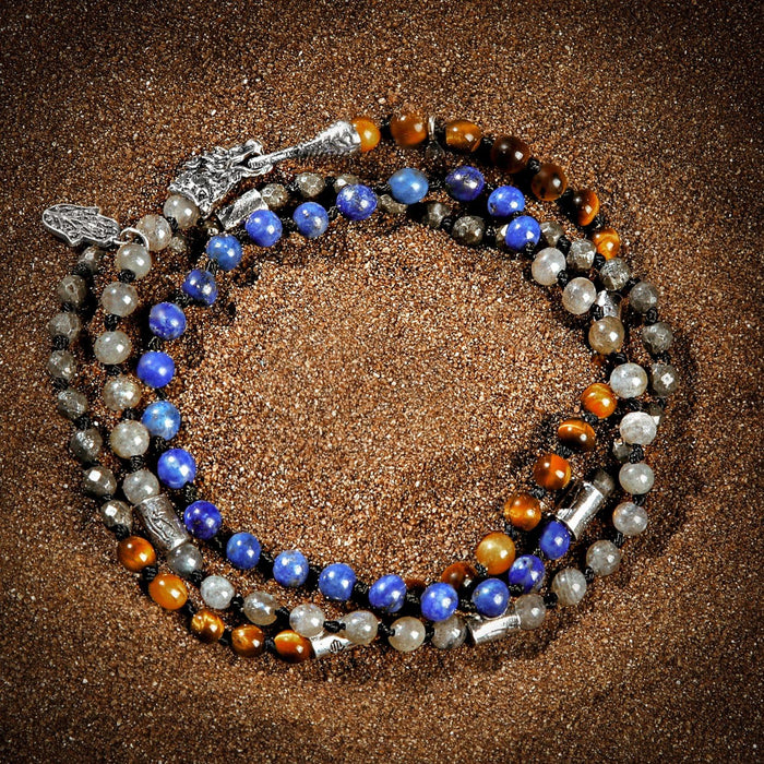 Karma and Luck  Bracelet  -  Fulfilling Future - Lapis Pyrite Tiger's Eye Dragon Charm Wrap