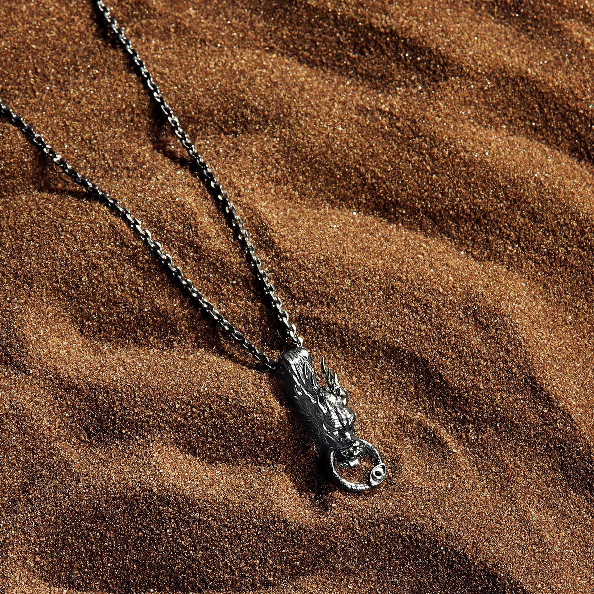 Karma and Luck  Necklace  -  Primordial Power - Sterling Silver Gunmetal Dragon Necklace