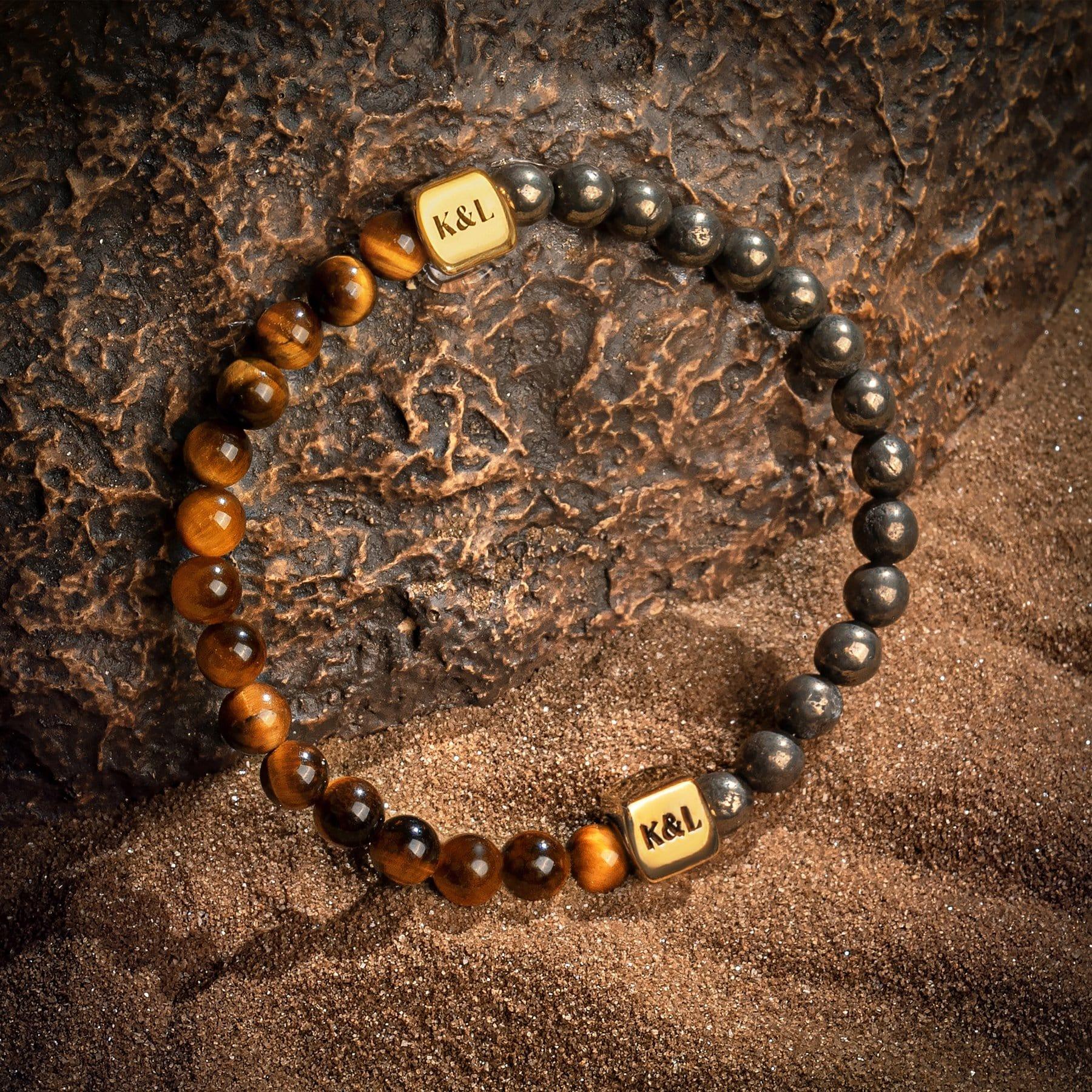 Karma and Luck  Bracelet  -  Ancient Warrior - Tiger's Eye Pyrite Evil Eye Hamsa Charm Bracelet