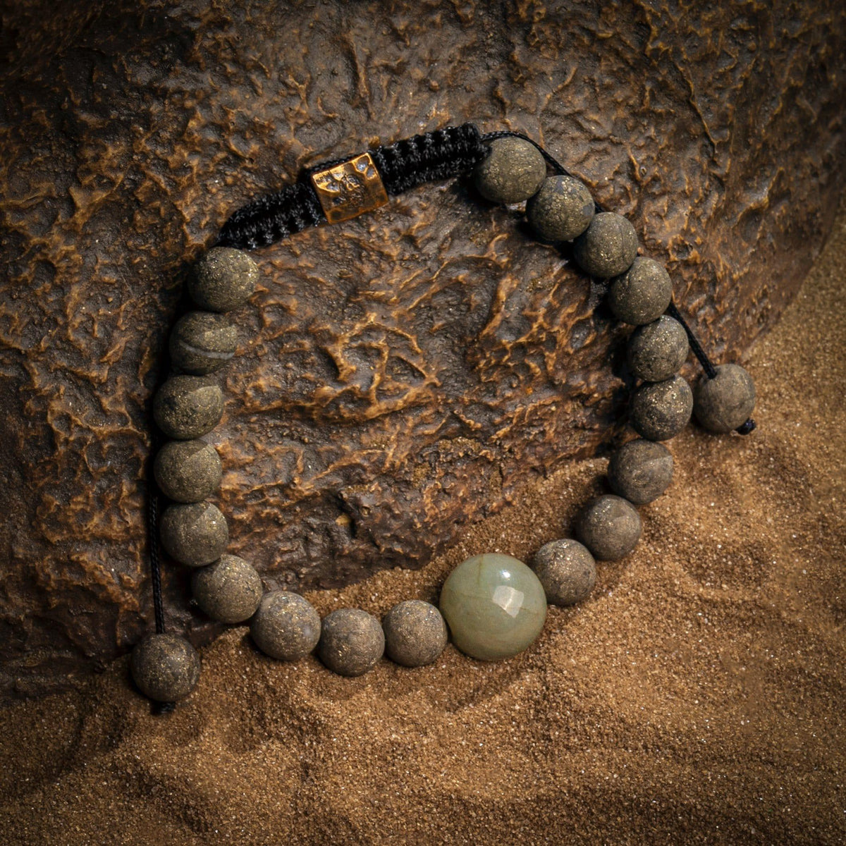 Karma and Luck  Bracelet  -  Energizing Pyrite Jade Macrame Bracelet