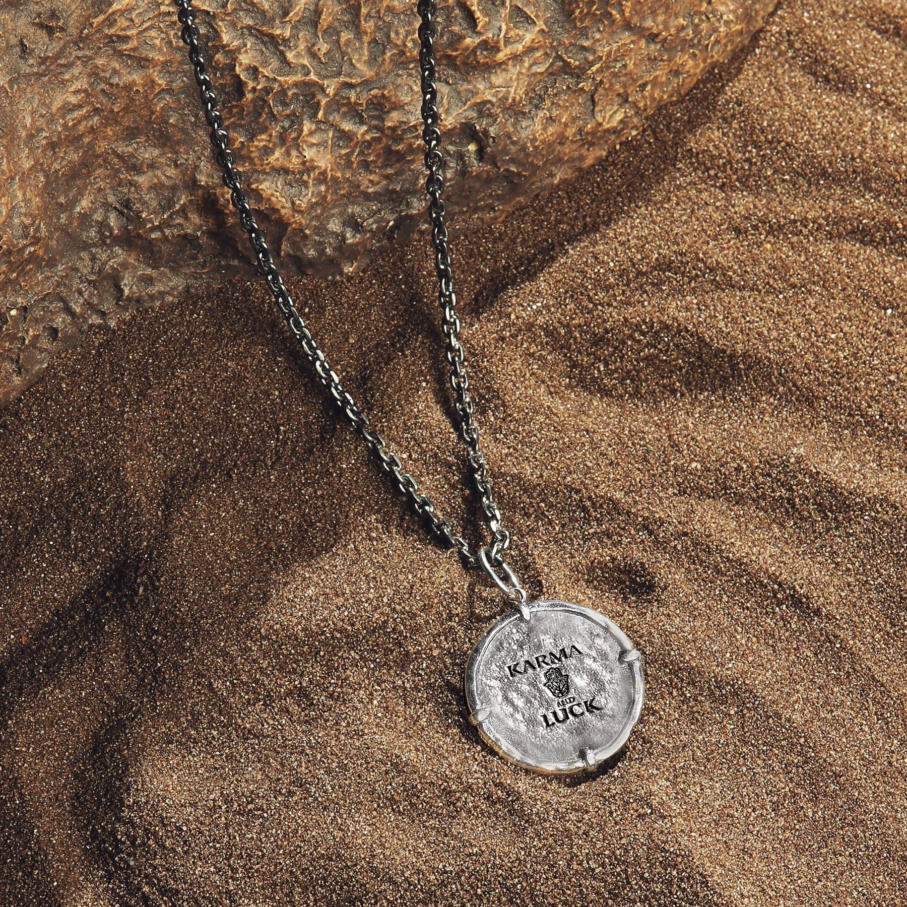 Karma and Luck  Necklace  -  Personal Strength - Silver Gunmetal Lion Medallion Necklace