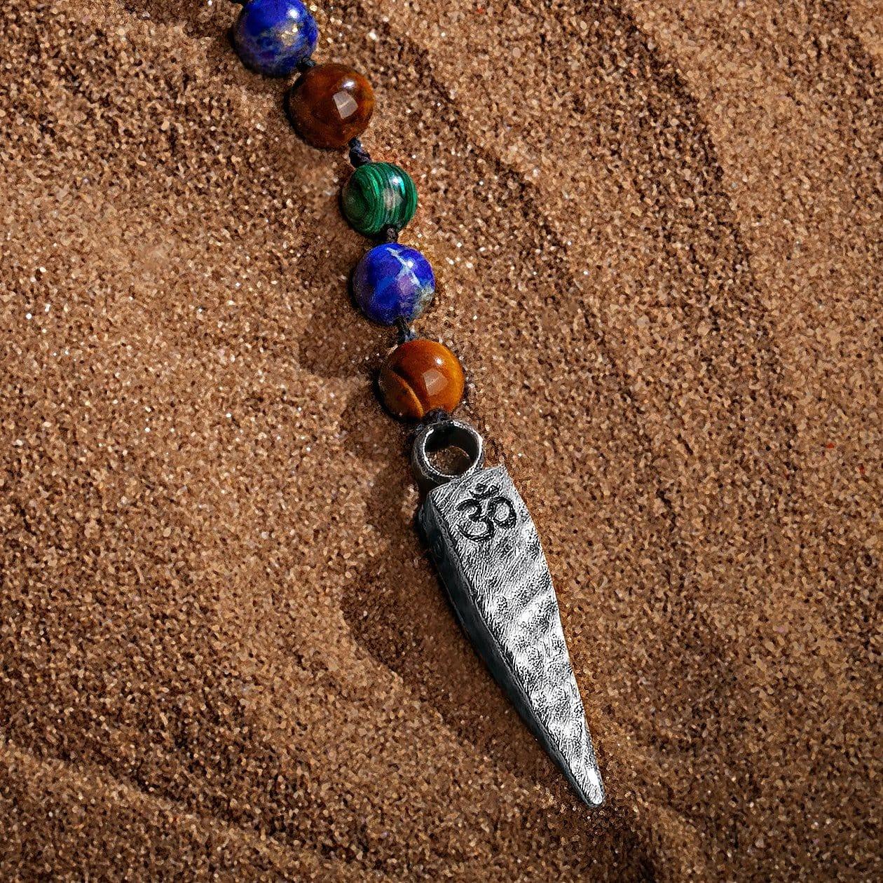 Karma and Luck  Necklace  -  Spiritual Strength - 4 Symbol Tiger's Eye Lapis Malachite Necklace
