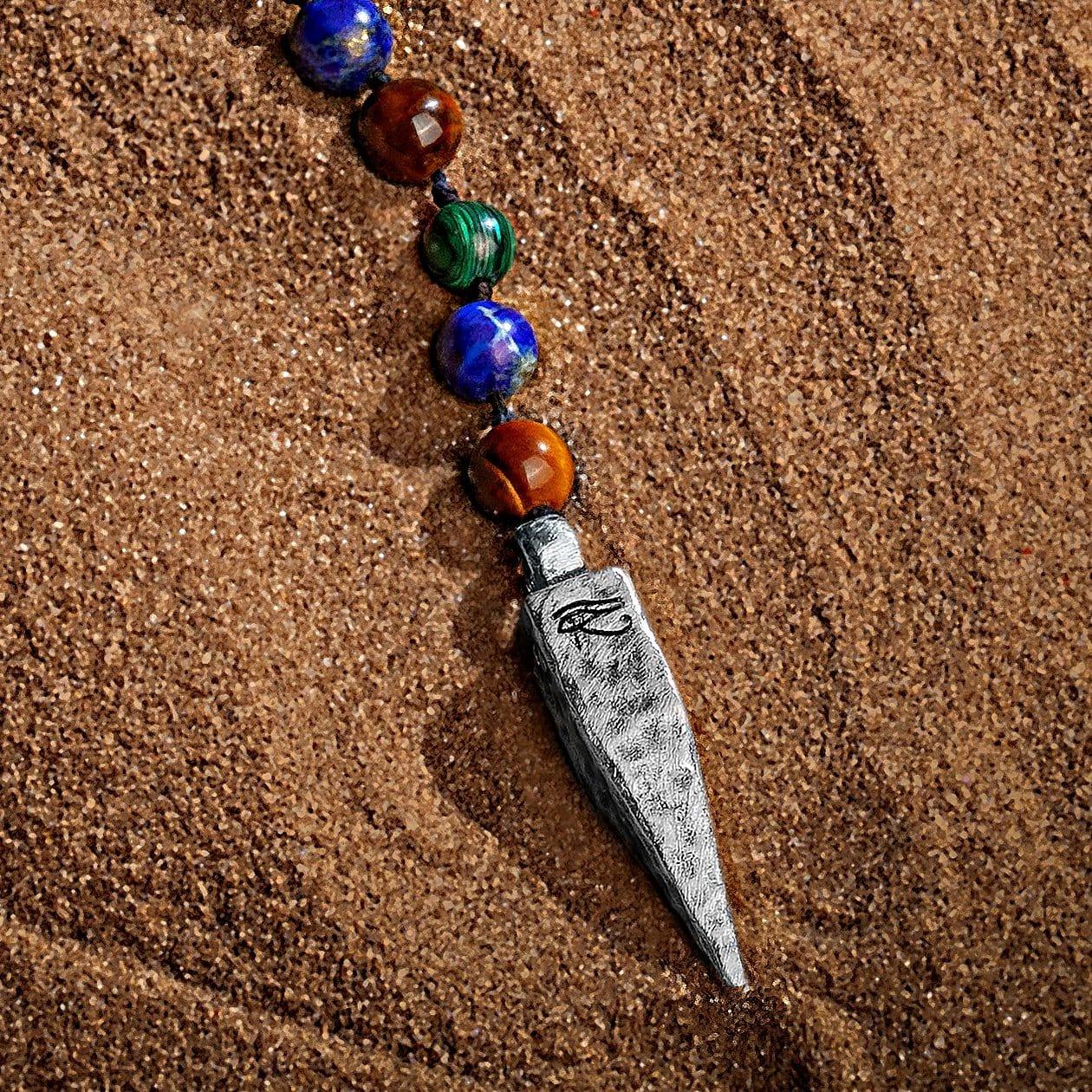 Karma and Luck  Necklace  -  Spiritual Strength - 4 Symbol Tiger's Eye Lapis Malachite Necklace