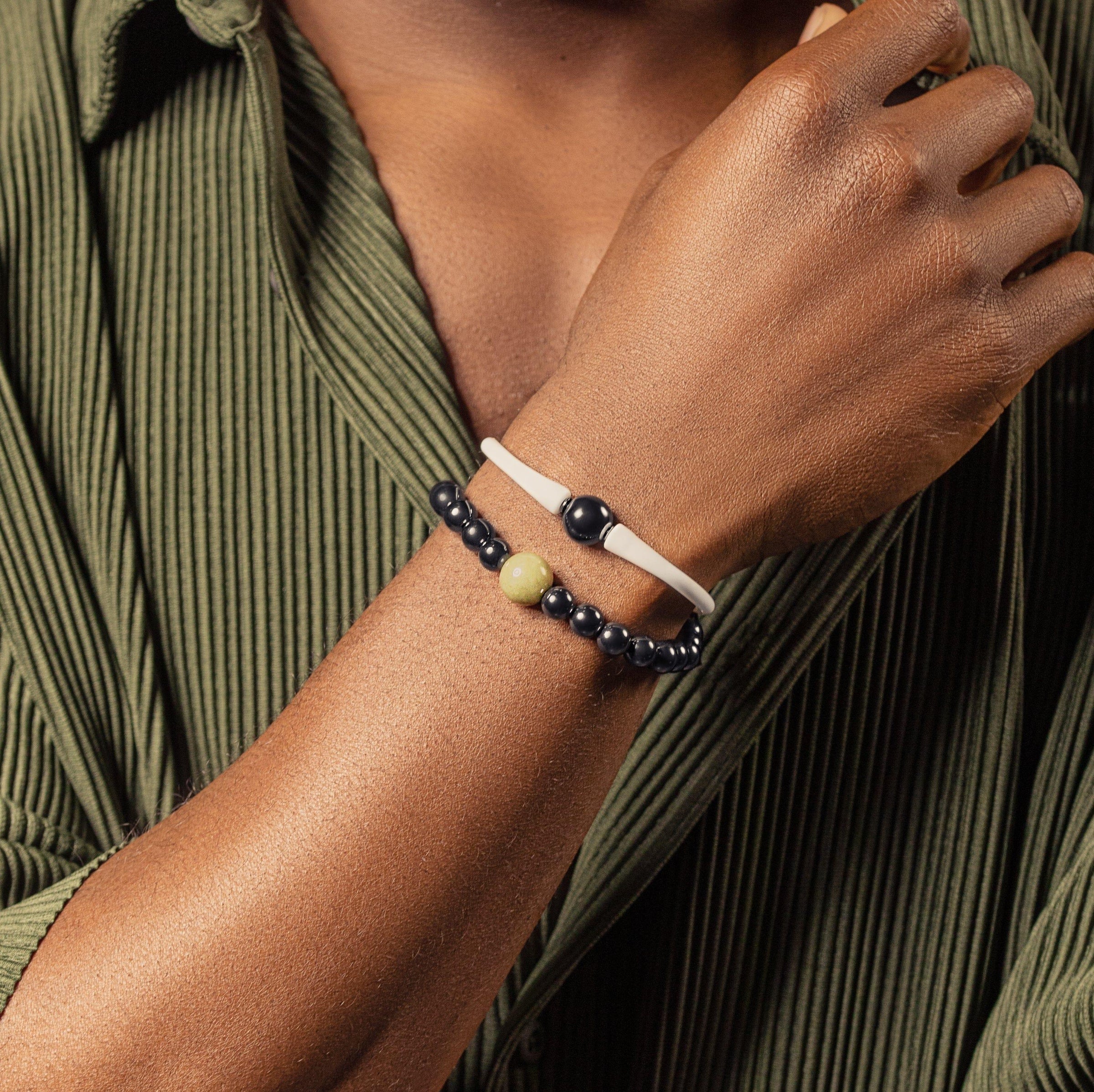 Karma and Luck  Bracelets - Mens  -  Inner Strength - Hematite Jade Bracelet