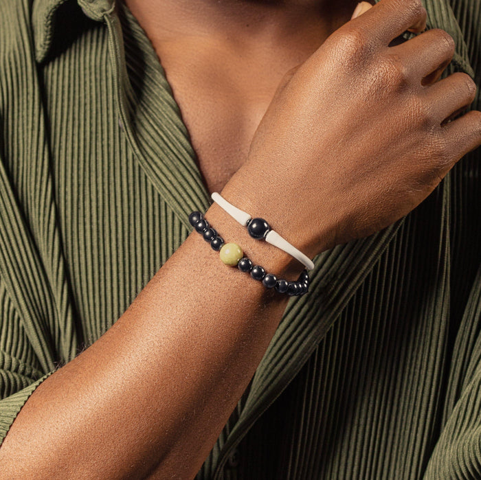 Karma and Luck  Bracelets - Mens  -  Inner Strength - Hematite Jade Bracelet