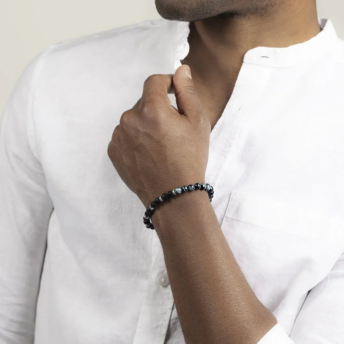 Karma and Luck  Bracelet  -  Balanced Perspective - Matte Onyx Blue Tiger's Eye Bracelet