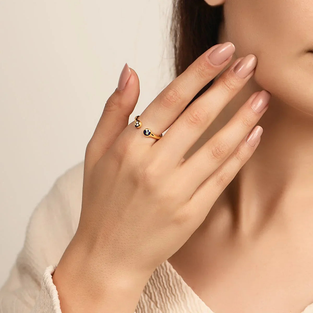 Karma and Luck  Ring  -  Sparkling Positivity - Gold Navy Enamel Evil Eye Ring