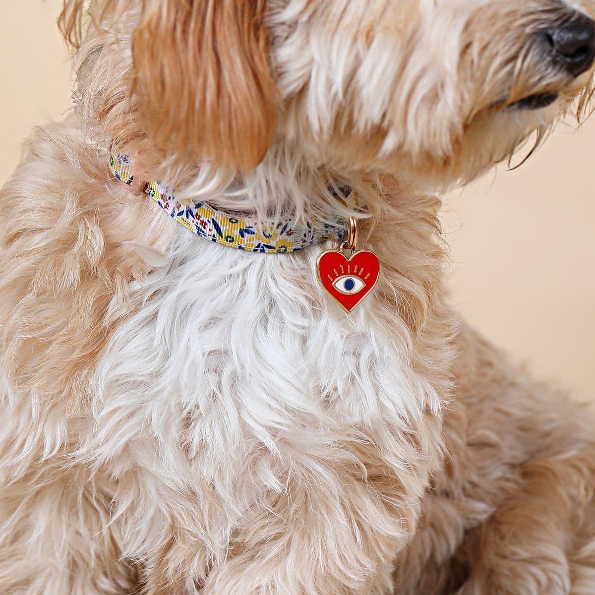 Karma and Luck  Pets  -  Playful Love - Bronze Red Enamel Heart Evil Eye Large Pet Tag