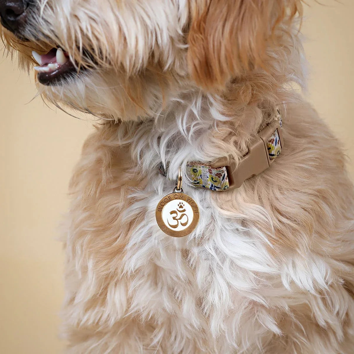 Karma and Luck  Pets  -  Lively Emotion - Bronze White Enamel Om Zen Woof Dog Tag