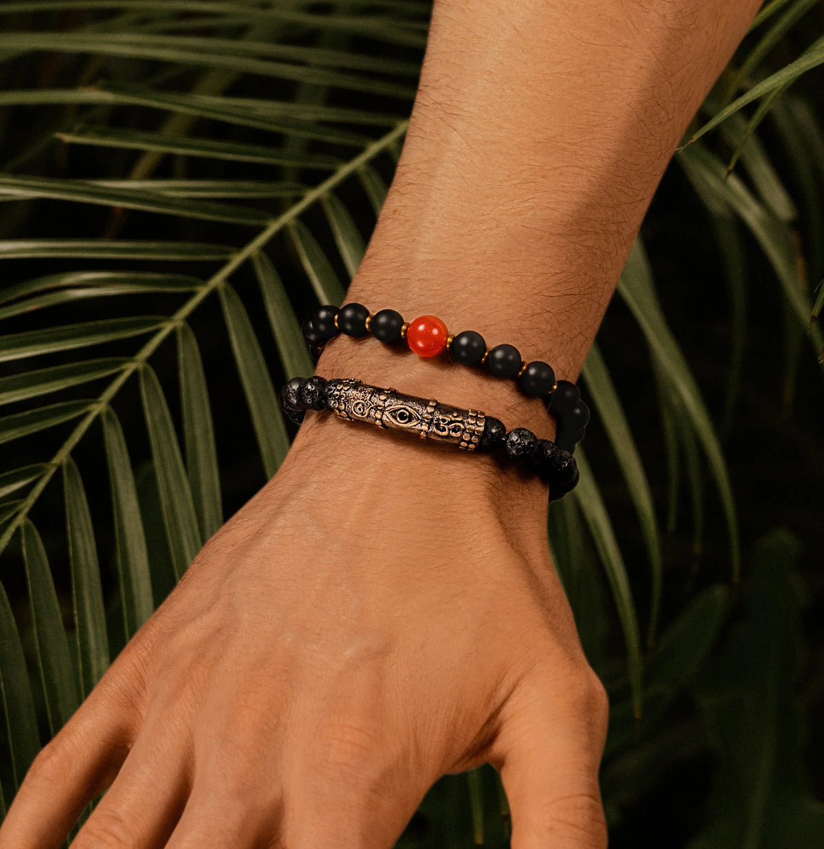 Karma and Luck  Bracelets - Mens  -  Enduring Strength - Triple Protection Lava Bead Bracelet