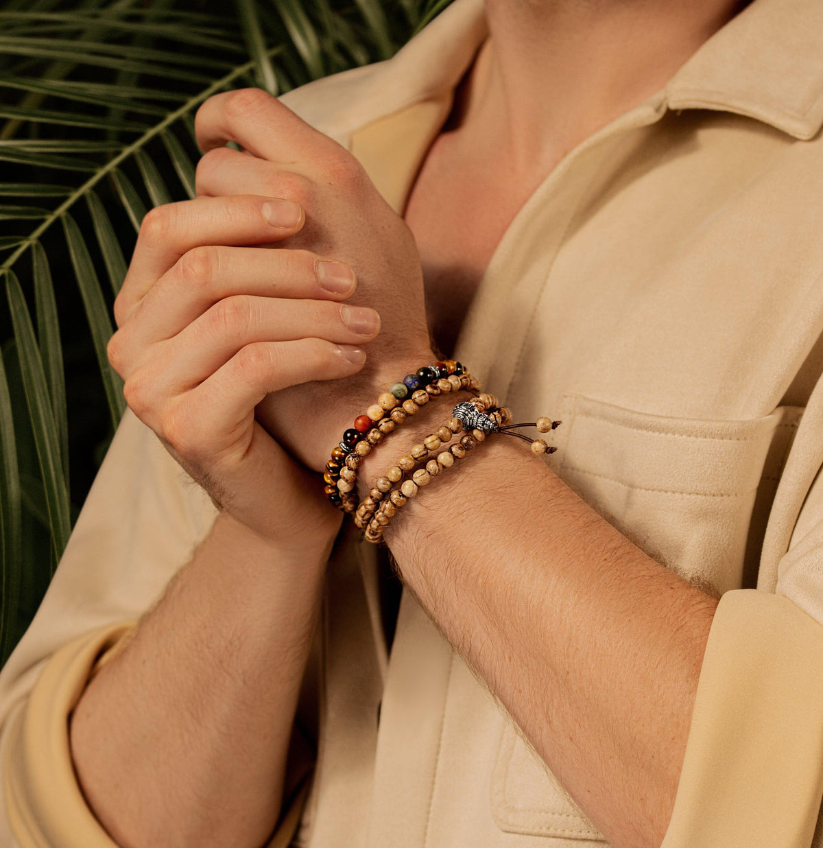 Karma and Luck  Bracelets - Mens  -  Serene Fearlessness - Tiger's Eye Matte Jasper Chakra Bracelet