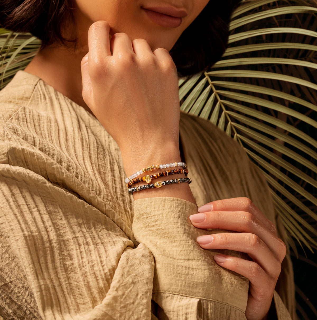 Karma and Luck  Bracelets - Womens  -  Fierce Spirit - Tiger's Eye Labradorite Pyrite Triple Protection Bracelet Stack