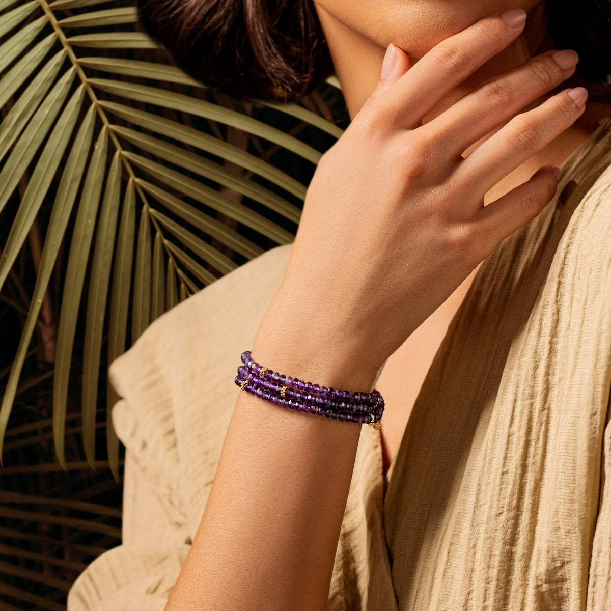 Karma and Luck  Bracelets - Womens  -  Divine Balance Amethyst Hamsa Wrap Bracelet