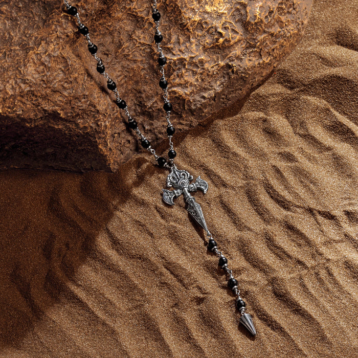 Constant Empowerment - Onyx Maltese Cross Rosary Necklace