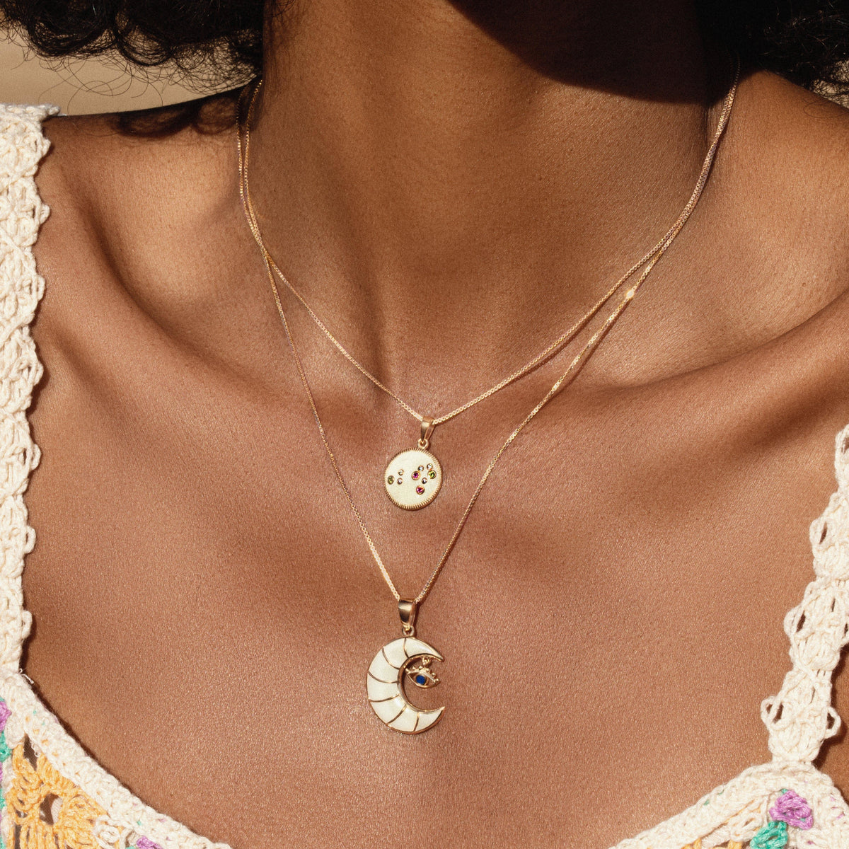 Karma and Luck  Necklaces - Womens  -  Serene Night - Moon Evil Eye Charm Necklace