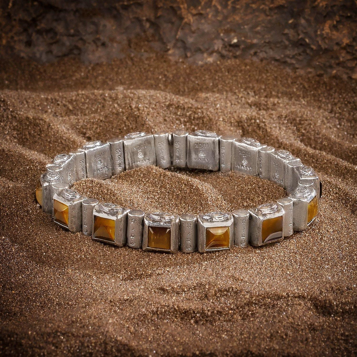 Karma and Luck  Bracelets - Mens  -  Sterling Silver Oxy Mantra Bracelet  Tiger Eye