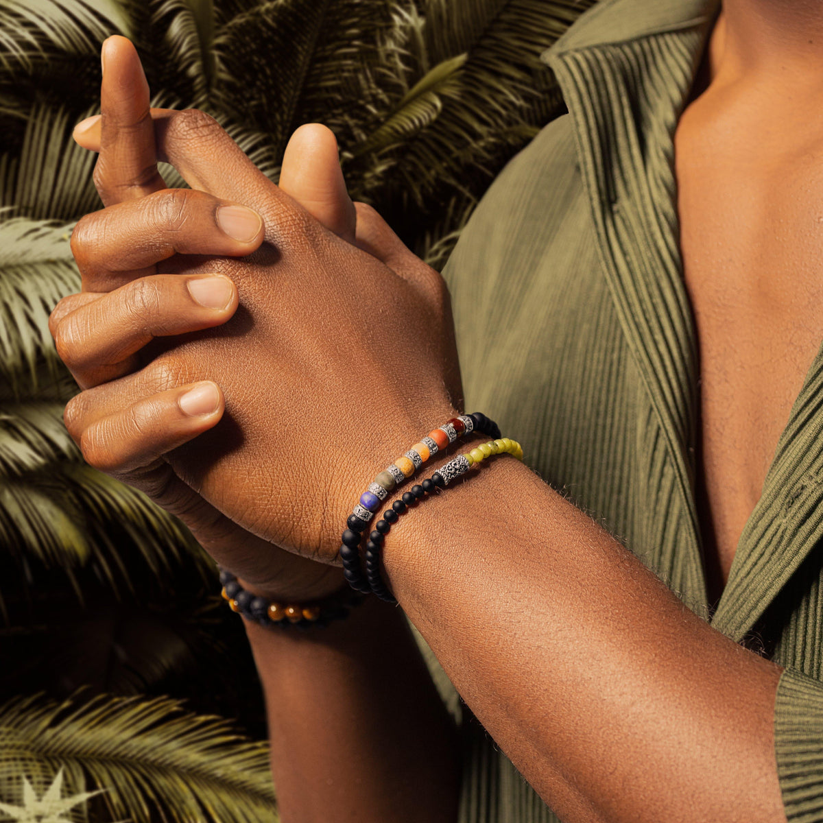 Karma and Luck  Bracelets - Mens  -  Vigorous Growth - Matte Onyx Jasper Chakra Barrel Bracelet