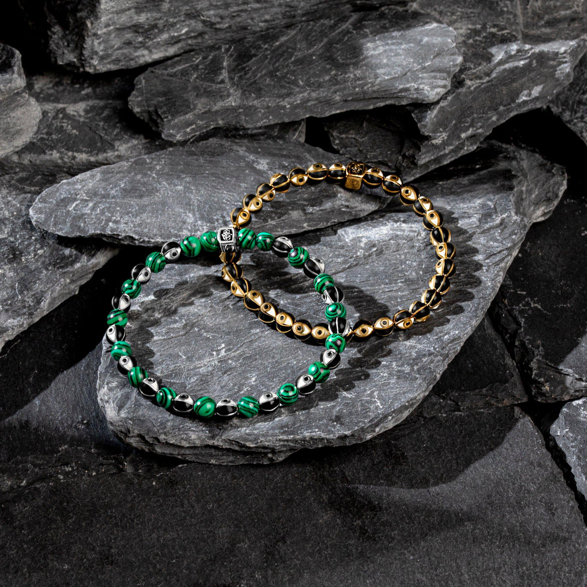 Karma and Luck  Bracelets - Mens  -  Fiery Guardian - Black Enamel Evil Eye Charm Bracelet
