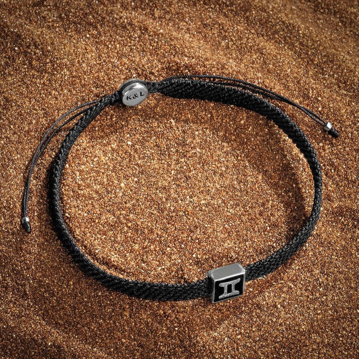 Karma and Luck  Bracelets - Mens  -  Inquiring Spirit- Black Enamel Gemini Zodiac Bracelet